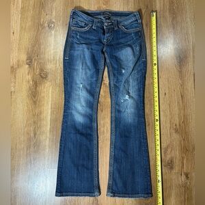 Silver Jeans Dark Blue Flare Jeans with Light Distressing